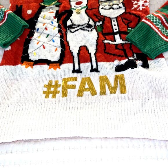 Planet Gold Ugly Christmas Sweater  #FAM Bells Sequins Chain- Size Small - Picture 3 of 8